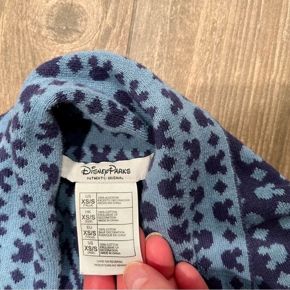 Disney parks blue Mickey Mouse silhouette fringe waterfall cardigan sweater - Picture 6 of 8